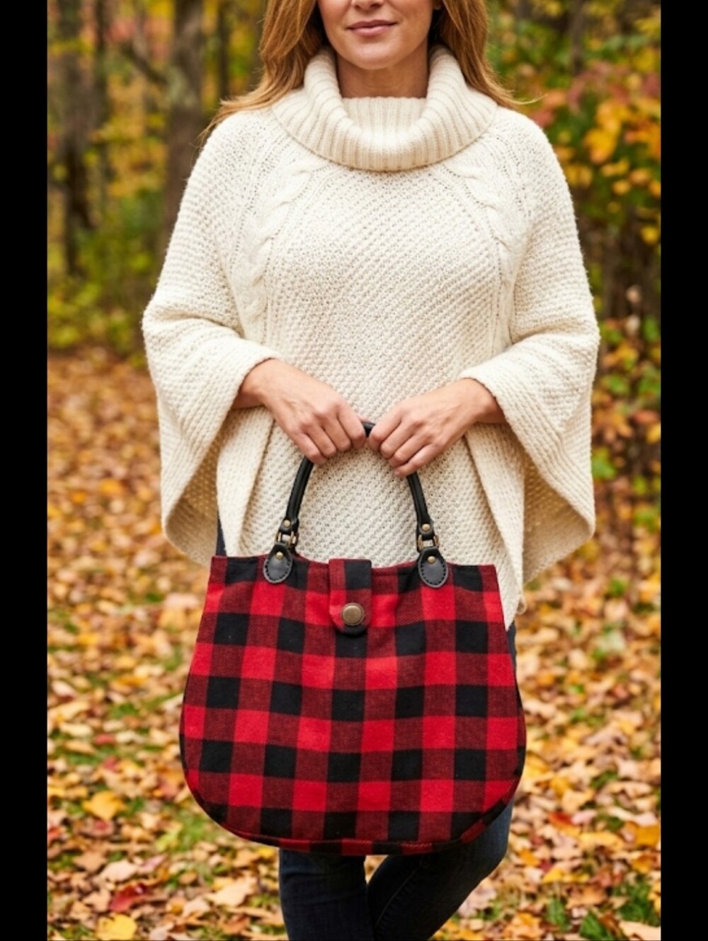 Red buffalo check wool handbag handmade purse